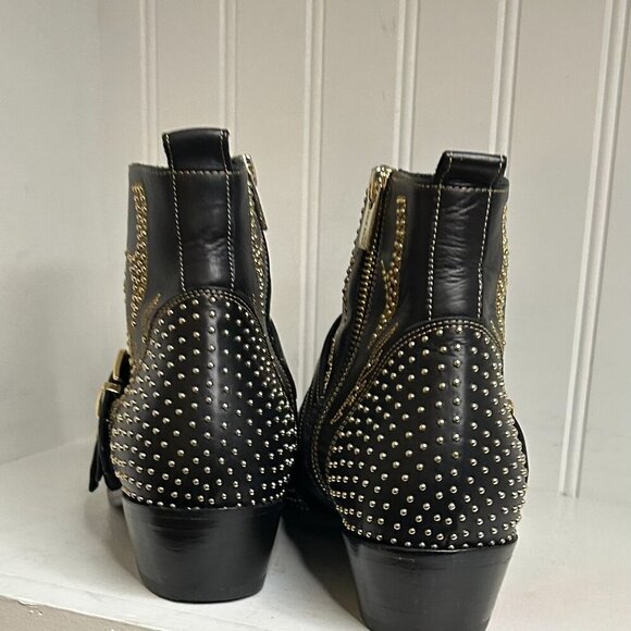 Anine Bing Leather Studded Accents Moto Boots Size 8 - Picture 5 of 8